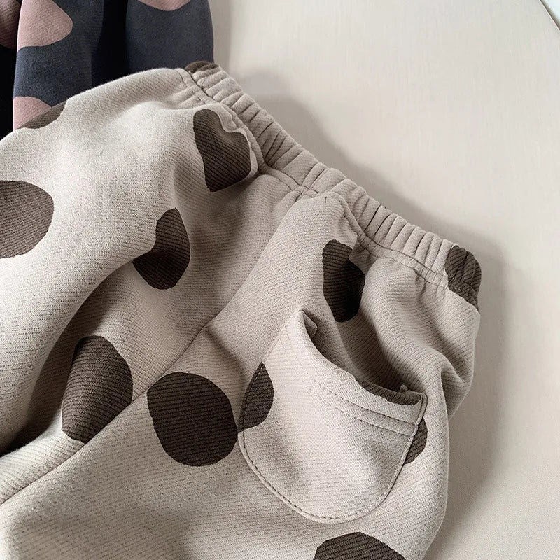2025 New Winter Children Dot Print Trousers Plus Velvet Thick Girls Harem Pants Baby Boys Fleece Casual Pants Kids Clothes
