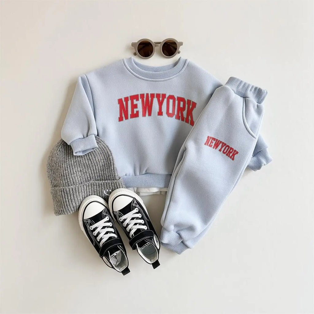 Winter Thickened Newborn Boy Girl 2PCS Plush Letter Printing Casual Suits Outfits Set Children's Clothing