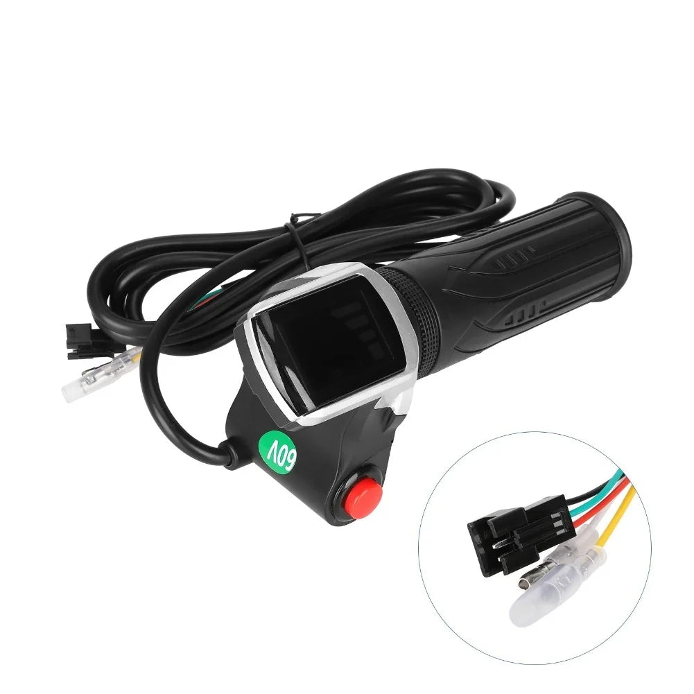 60V E-Bike Throttle Grip with LCD Display for Speed and Battery Status Includes Speed Control and Lock for Enhanced Security