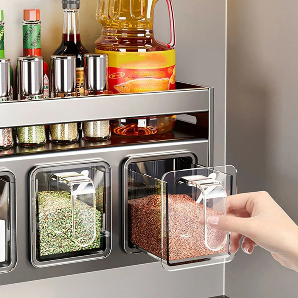 1 Equipped Kitchen Seasoning Shelf, No Drilling, Wall Hanging, Countertops, Cabinets, Multi-Functional Seasoning Storage Shelf