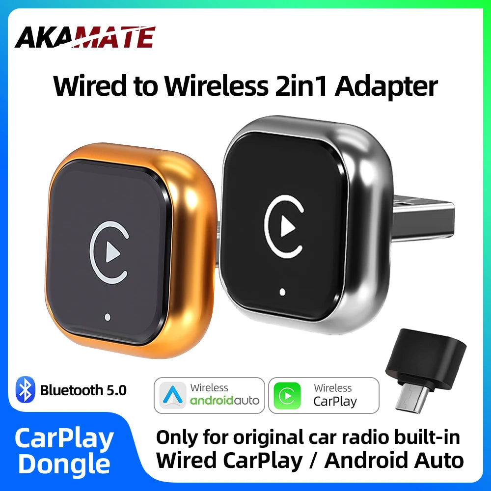 Kabelloser Adapter CarPlay Android Auto 2-in-1 Kabelgebunden zu Kabellos CarPlay Android Auto Bluetooth USB Typ-C Plug-and-Play