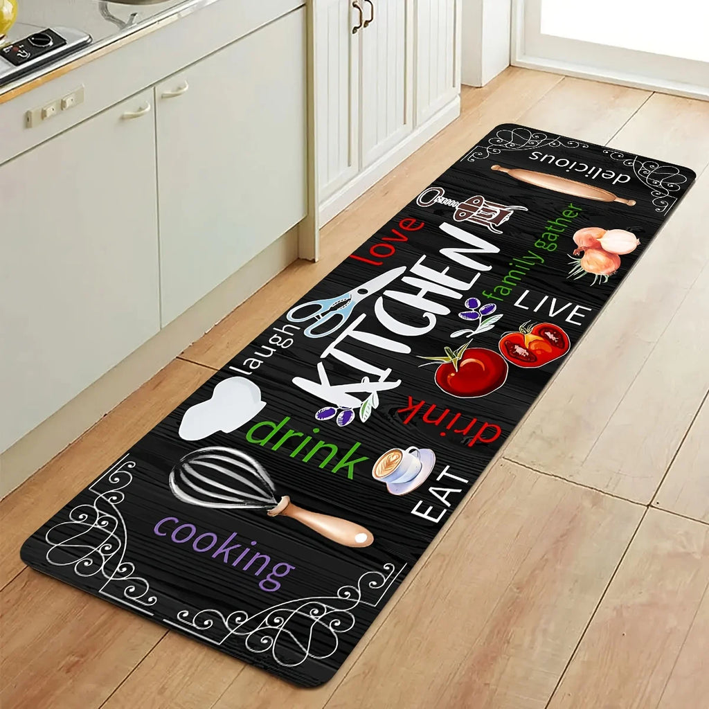 Kitchen Knives, Forks Cooking Utensils Vegetables Set, Printed Rug Indoor And Outdoor Entrance Door Laundry Room Bathroom Pad