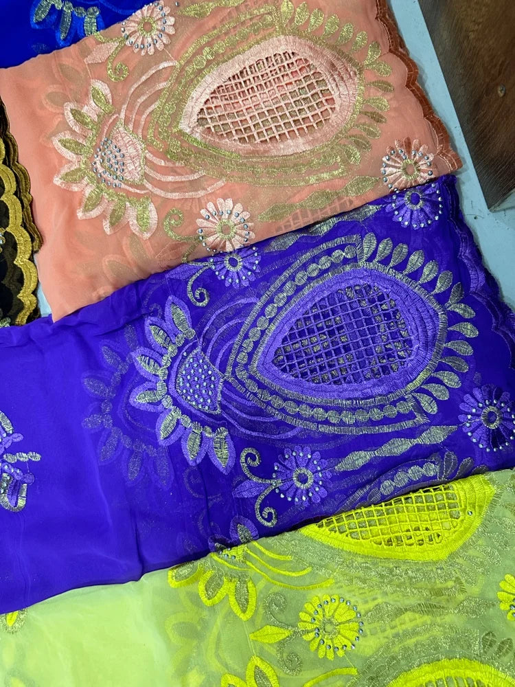 Fashionable Islamic New 2025 Dubai African Chiffon Hijab Pashmina Large Embroidered Shawl for Muslim Women Turban Headscar