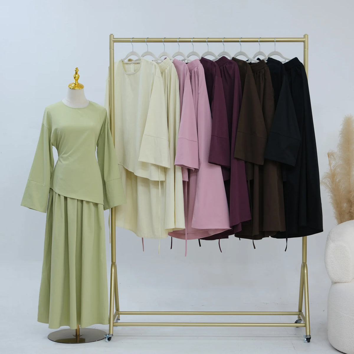 Elegant Muslim Women 2 Piece Abaya Set Ramadan Modest Summer Daily Turkey Top and Skirt Suit Islamic Casual Outfit for Eid