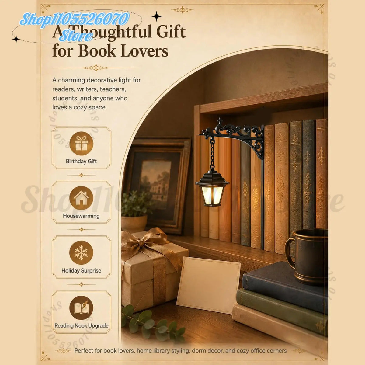2026 Library Lantern-Decorative Bookshelf Lighting, Warm LED Nightlight, Miniature Shelf Light, Home Desk Hanging Ornament