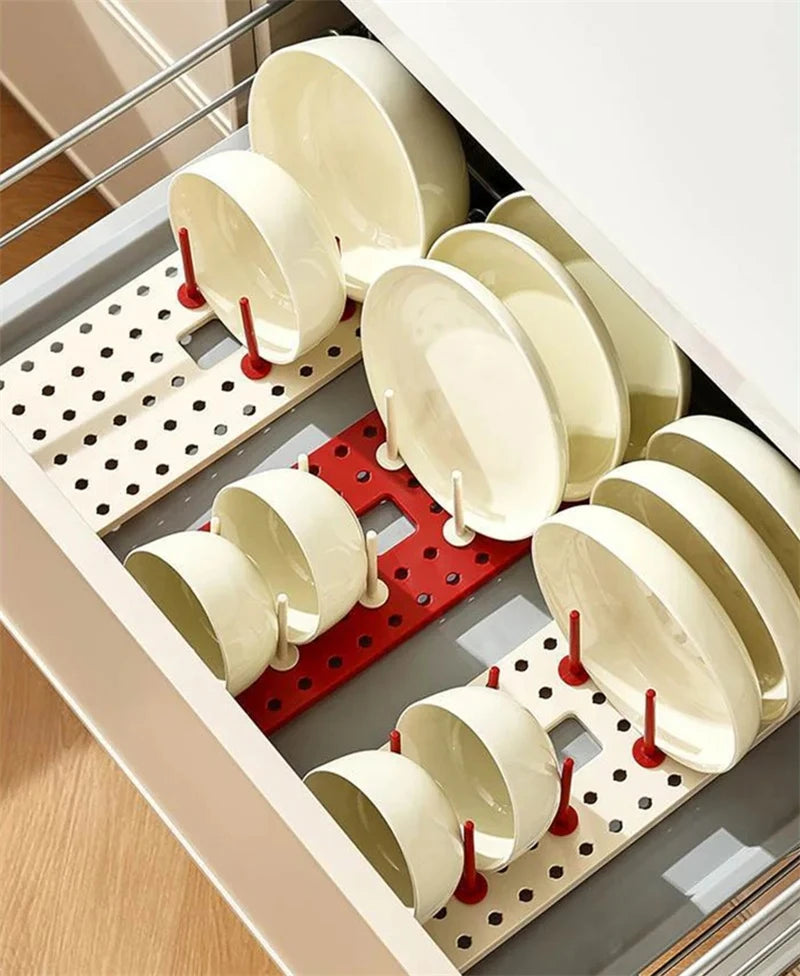 Kitchen Organizer Dish Draining Drying Rack Telescopic Multifunctional Plate Bowl Stand Storage Drawer Space Saving Holder