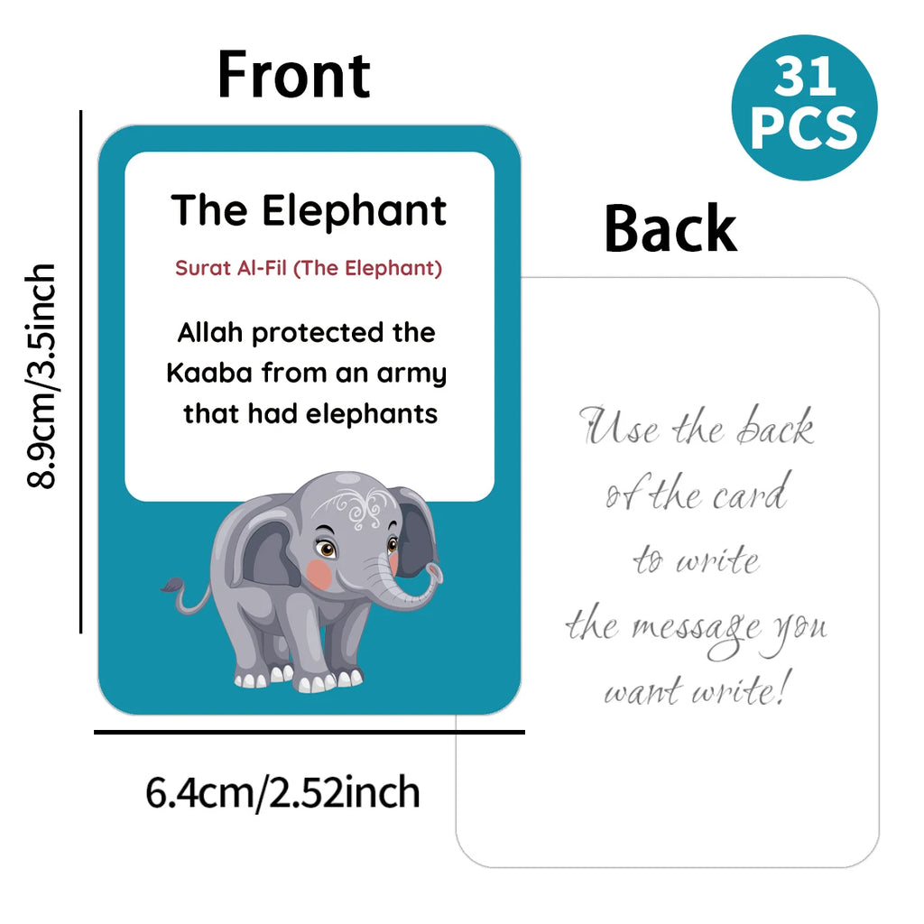 31pcs Islamic Quran Animal Cards,Beautiful Illustrated Educational Prophets Story,Arabic Language Learning Material,Ramadan Gift