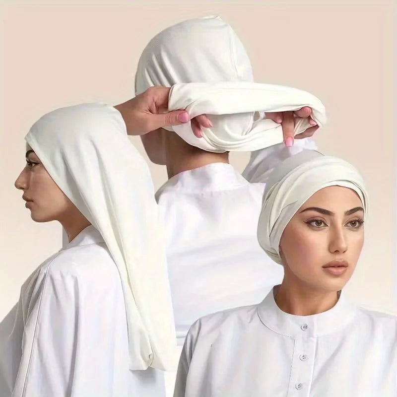 1Pc Islamic Muslim Tie Solid Color Headscarf, Ethnic Retro Style Headscarf, Adjustable Elasticity, Suitable for All Seasons