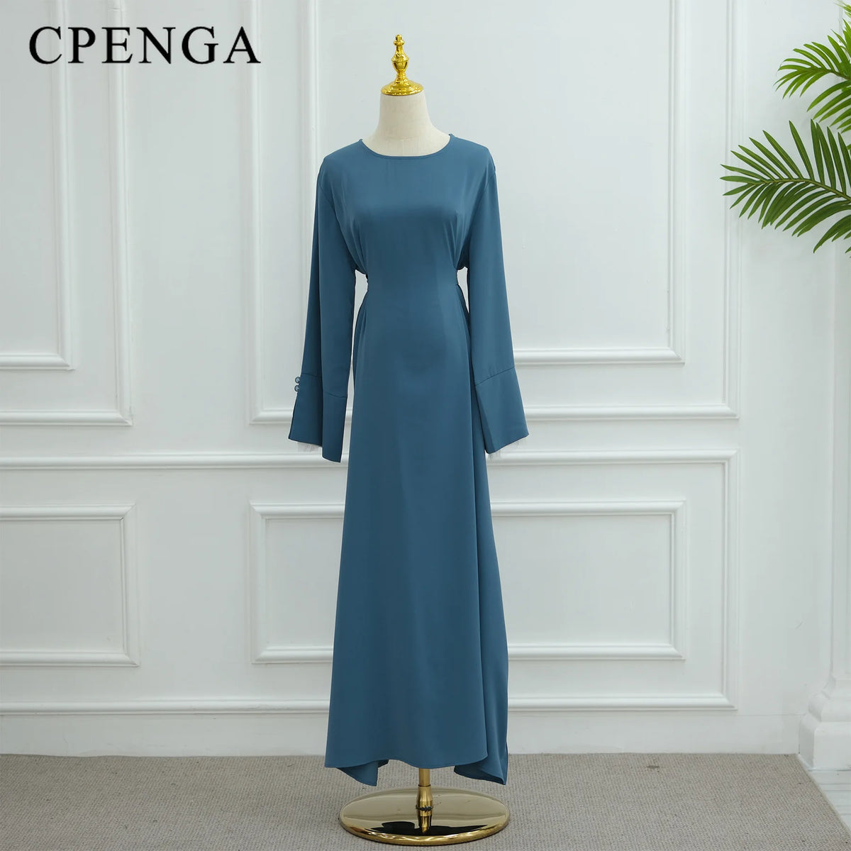2025 Ramadan Modest Muslim Women's Clothes Elegant Arabic Back Belted Abaya Dress with Lace Sleeves Islamic Flared Maxi Robe