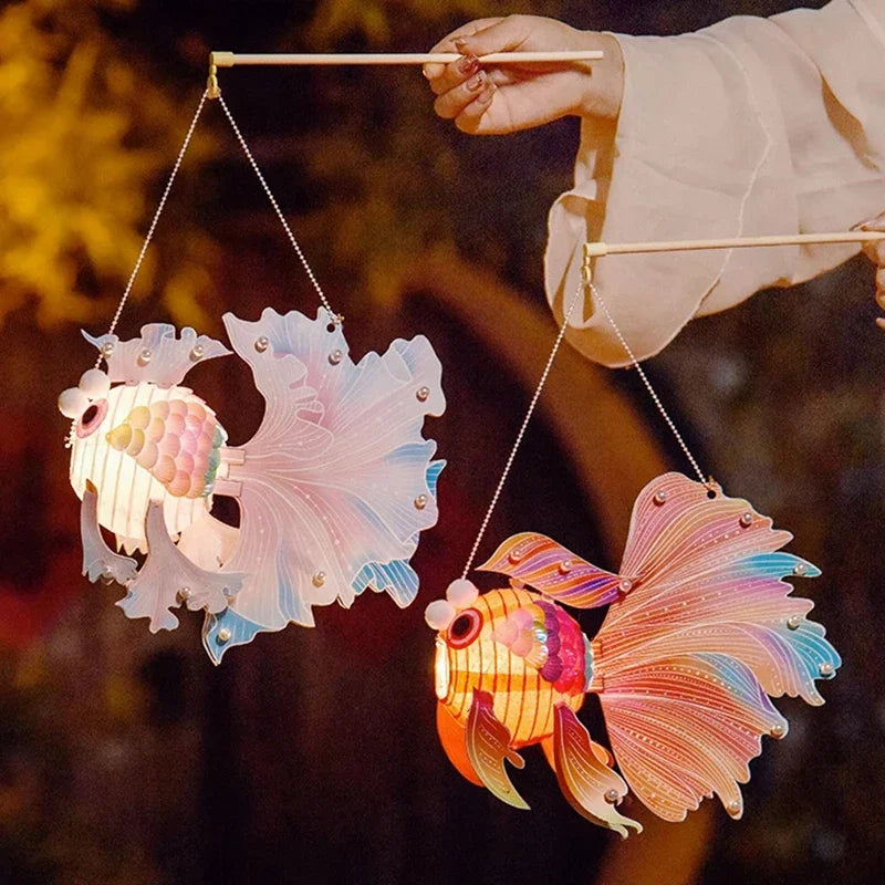 LED Light Kids Mid-Autumn Festival Lantern Blessings Handmade Fish Glow Handheld Lantern Portable Glowing Koi Carp Fish Lantern