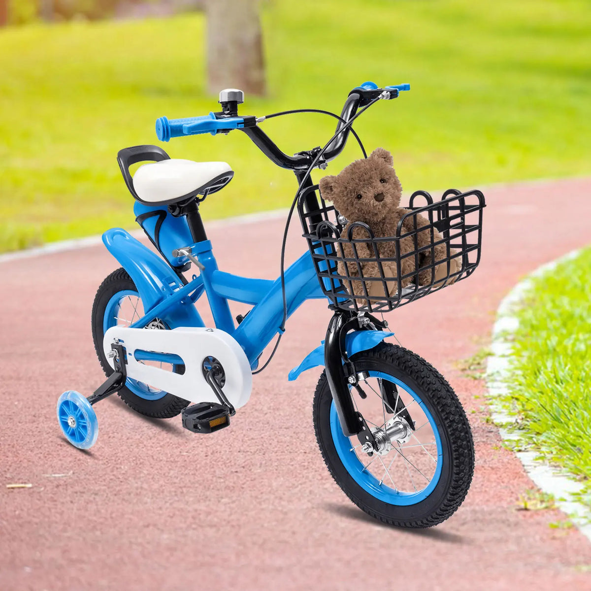 12-inch Stable Cycling Blue Kids Bike Children Bicycle Reliable Braking System Soft Cushion for Infants 2-4 Years