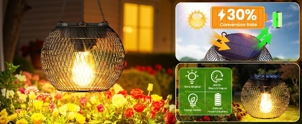 1/2PCS Outdoor Solar Lantern IP44 Waterproof Solar Powered Metal Hanging Lights for Garden Patio Deck Paths Decorative Lighting