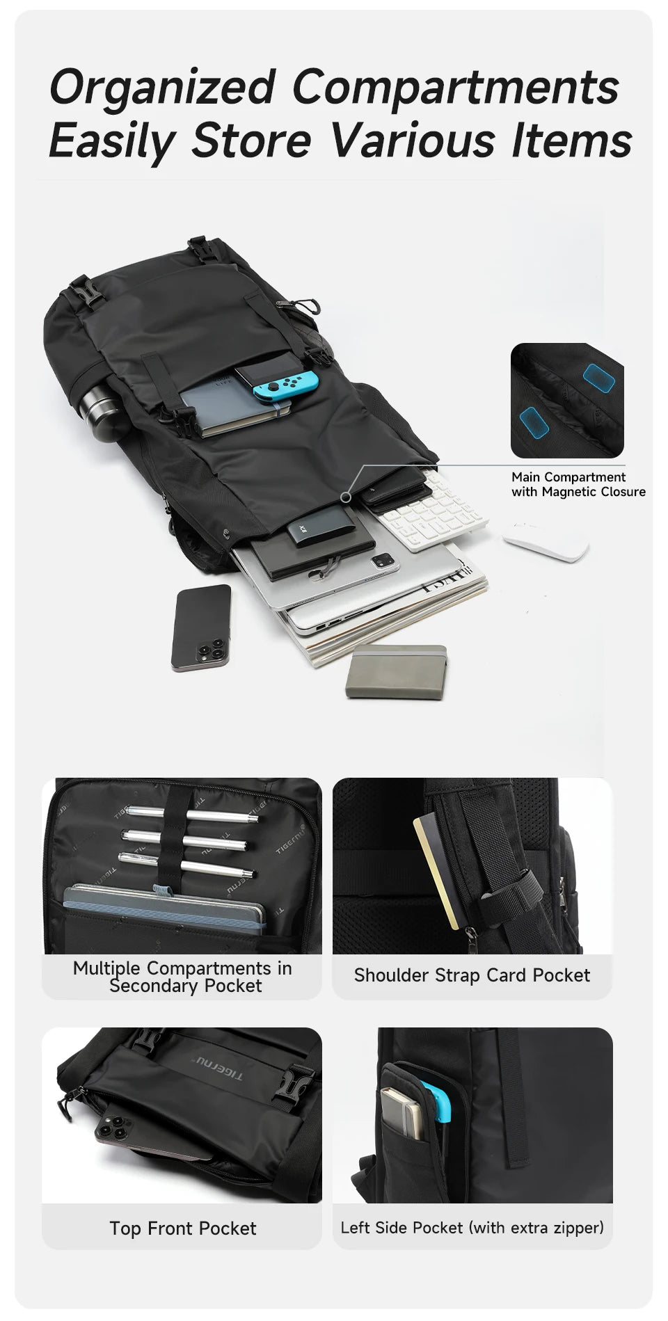 Tigernu Reiserucksack für Herren, TPU, wasserdicht, Rucksack für Herren, erweiterbar, Herrenrucksack, Business-Taschen, Schulrucksack