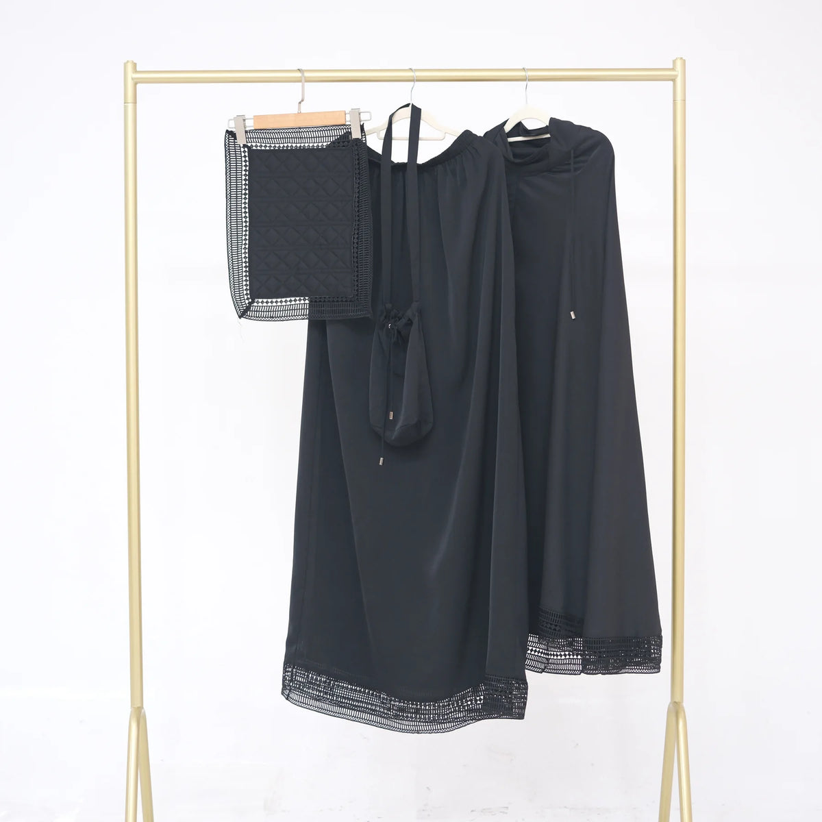 Complete Women's Islamic Prayer Outfit Set (4 Items) Includes Prayer Rug Carry Case Modest Abaya Dress and Khimar Headscarf