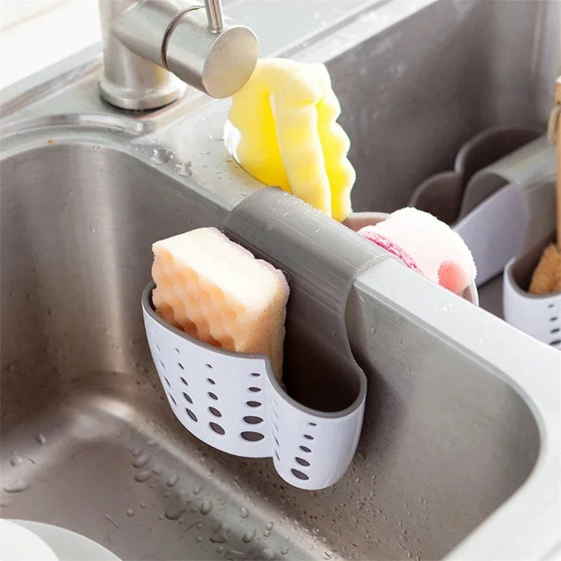 2 Sided Kitchen Sponge Drain Rack Sink Scouring Pad Hanging Storage Basket Cleaning Brush Holder Soap Organizer Shelf