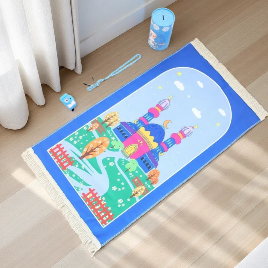Islamic Kids Prayer Rug Best Sajadah Gift Romadan Gift Children Portable Mat 4pcs Set