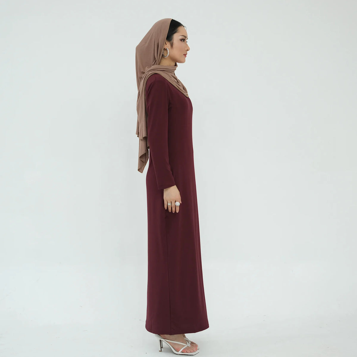 2025 Ramadan Muslim Women Abaya Islamic Stretch Underskirt - Solid Milk Silk Layering Dress Modest Elastic Inner Slip