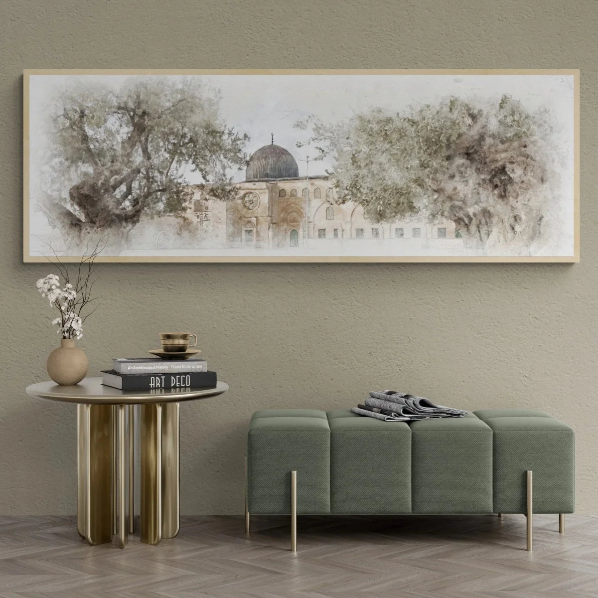 Islamic Mosque Olive Trees Abstract Canvas Print Poster Modern Ramadan Muslim Large Horizontal Art Prints Wall Art Home Decor