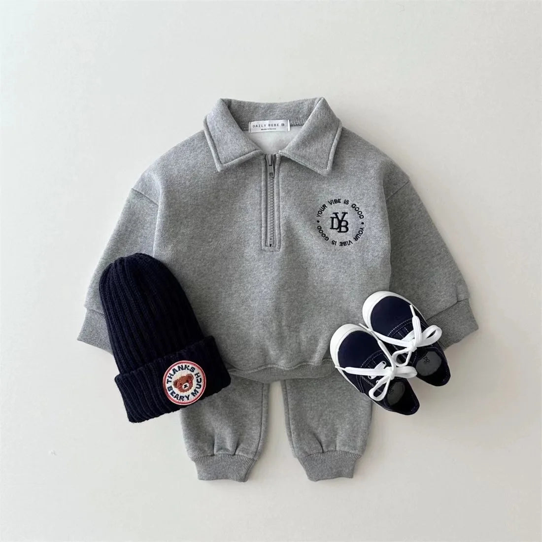 2025 Winter New Baby Long Sleeve Warm Clothes Set Infant Boy Fleece Sweatshirt + Pants 2pcs Suit Plus Velvet Toddler Outfits
