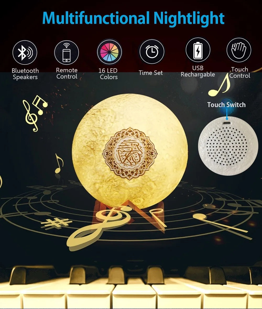 Islamic Arabic Night Light Muslim Bluetooth Speaker Quran Azan Clock Koran Portable Wireless Ramadan Bright Lamp Arab Islam Holy