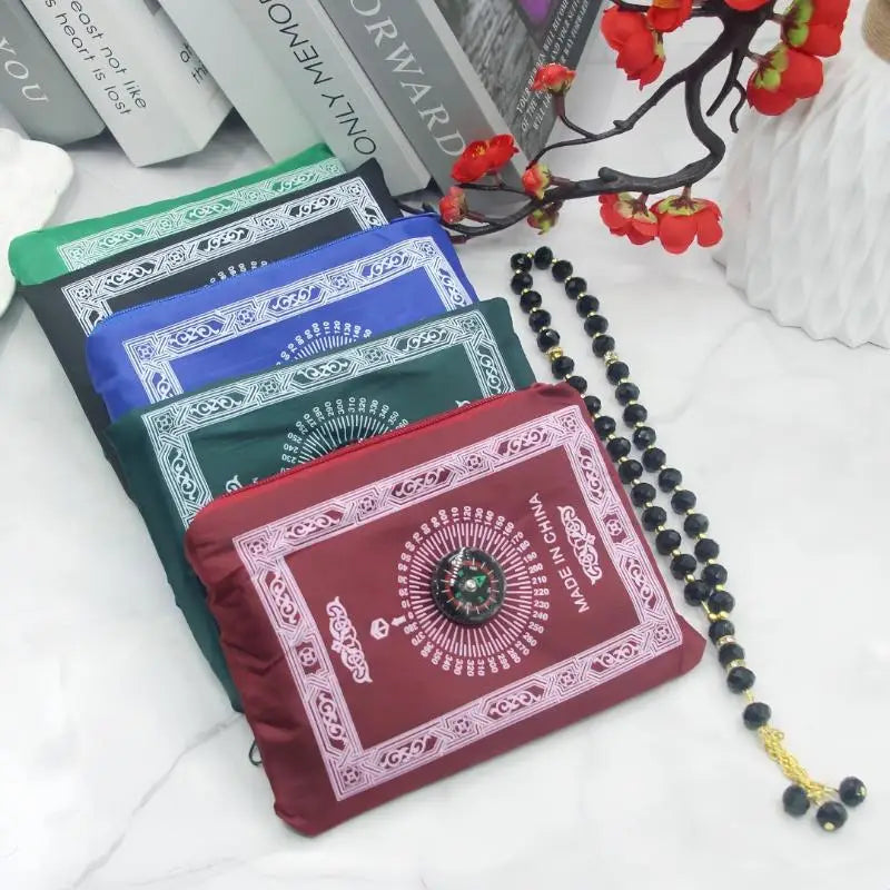 Islamic Travel Prayer Mat With Beads Portable Prayer Rug With Compass Waterproof Muslim Prayer Mat For Ramadan Gifts