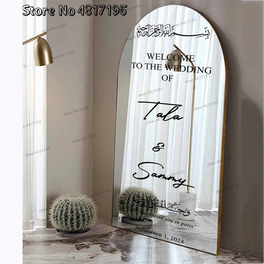 Islamic Welcome To The Wedding Muslim Wedding Sign Personalized Names And Dates Mirror Wall Stickers Custom Vinyl Sticker Decal
