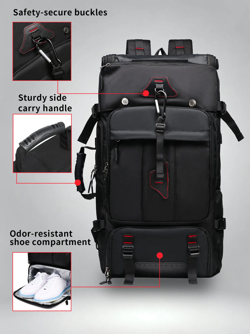 Reiserucksack mit großer Kapazität, 17-Zoll-Laptopfach, mit separatem Fach für trockene und nasse Gegenstände, Wanderrucksack für Herren.