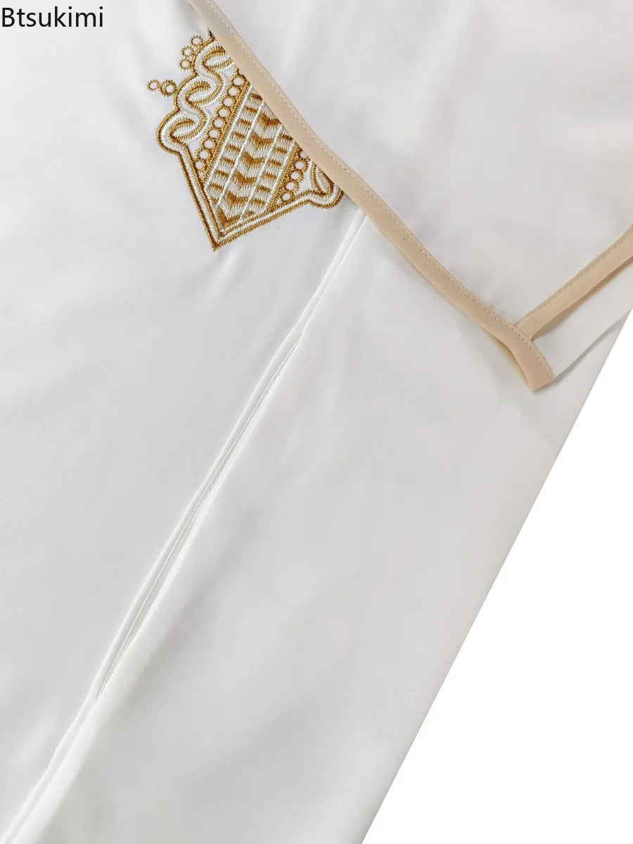 2026 Ethnic Style Muslim Clothing Eid Middle East Robe Men Thobe Arab Islamic Kaftan with Pocket Loose Casual Embroidered Abayas
