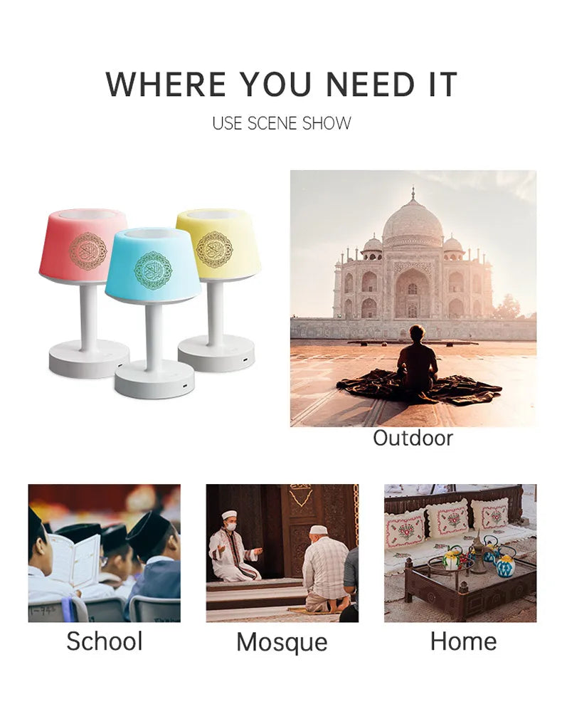 Islamic Arabic Quran Muslim Ramadan Azan Koran Night Light Bright Lamp Wireless Bluetooth Speaker Portable Islam Arab Holy Music