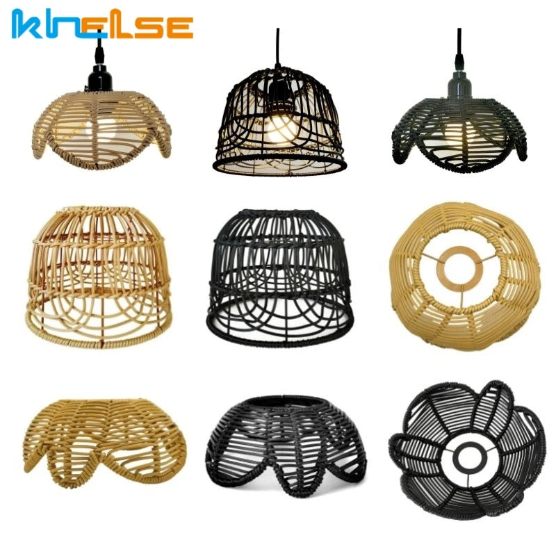 Woven Lantern LED  Hanging Light Lampshade Simulated Rattan Ceiling Pendant Lamp Shade Bedroom Dining Room Chandelier Lamp Cover