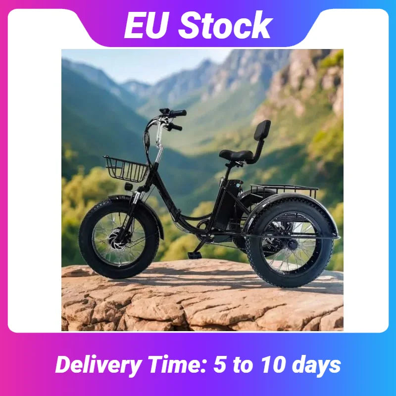 20 Inch Fat Tire Electric Folding Bicycle For Adults 48V 500W Electric Tricycles 3 Wheel Electric Cargo Bike For Women Man Ebike