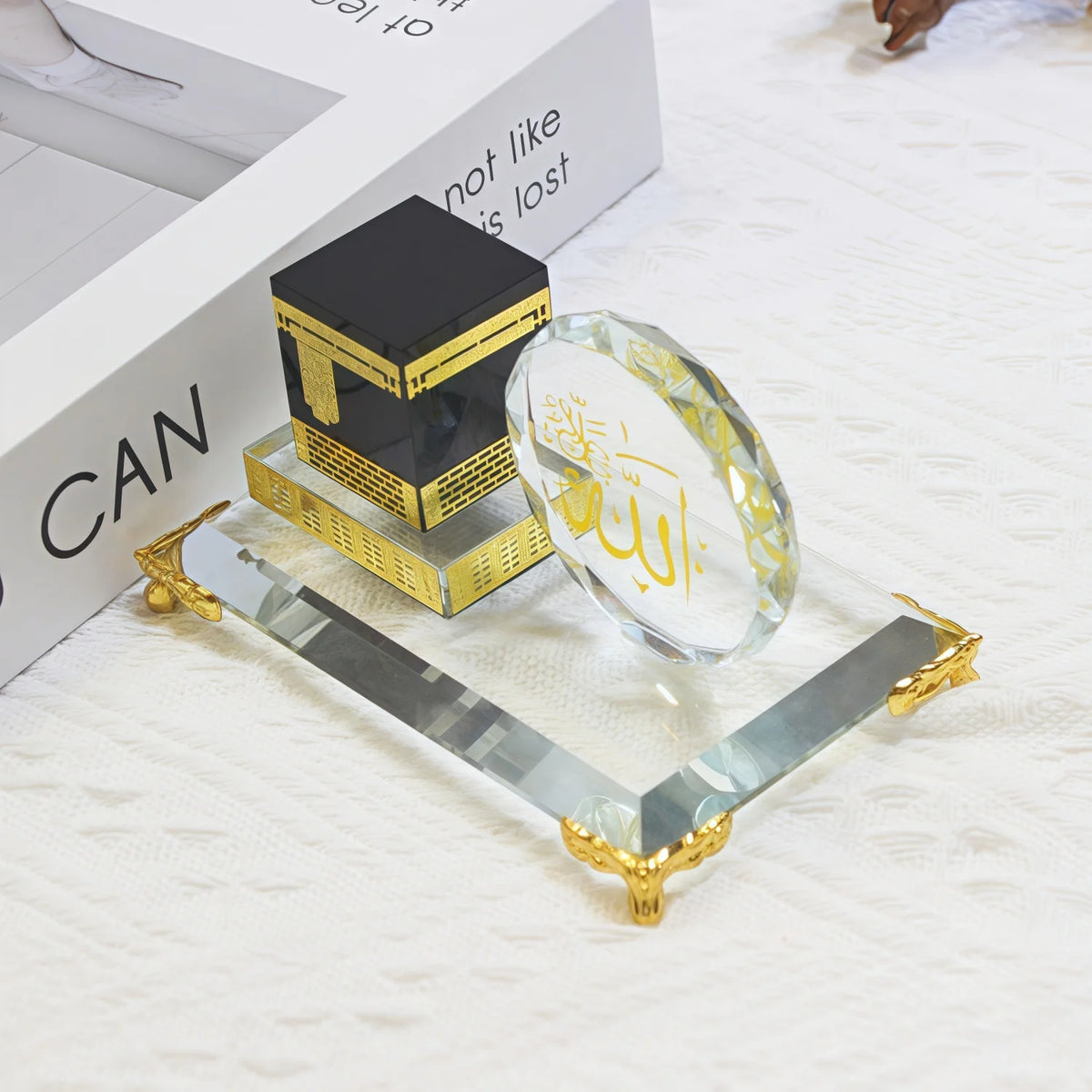 Muslim Crystal Gilded Kaaba Model Kits Muslim Showpiece Islamic Architecture Handicraft Home Vehicle Decor Islamic Building Gift
