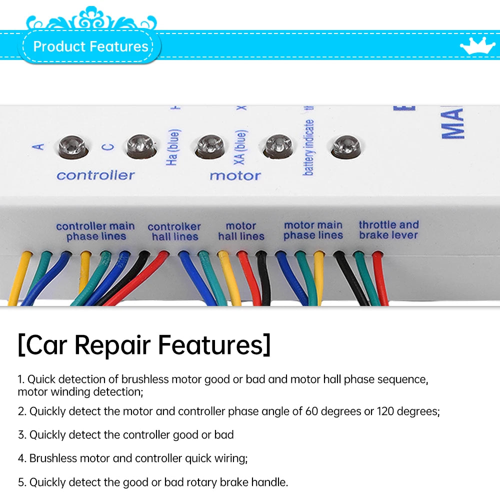E-Bike Tester 24V 36V 48V 60V 72V E-Bike Brushless Motor Tester Scooter Brushless Car Motor Controller Tester for Motor Coil