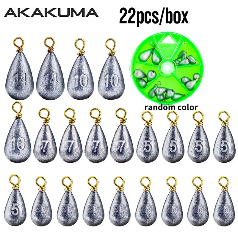 22Pcs Lead Fishing Sinker 3.5g/5g/7g/10g/14g Weight Sinker Boxed Bell Drop With Brass Swivels Fishing Gear Lead Sinker