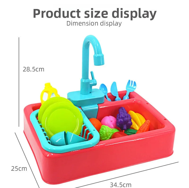 Kids Electric Dishwasher Kitchen Sink Toys with Running Water Spray Pretend Play Simulation Housework Set Gift for Girls Boys