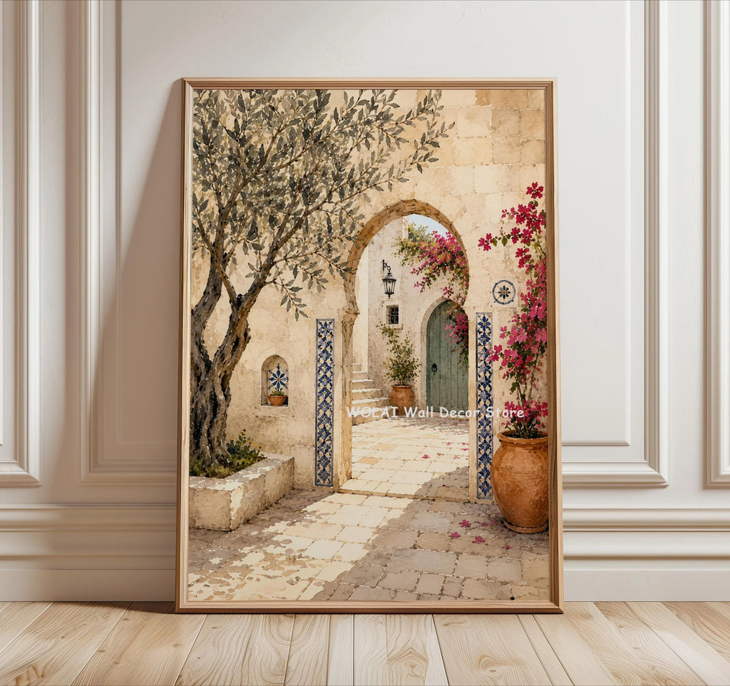 Islamic Medina Arch Canvas Prints Mosque Architecture Mediterranean Olive Tree Lemon Wall Art Posters for Modern Home Decor Gift