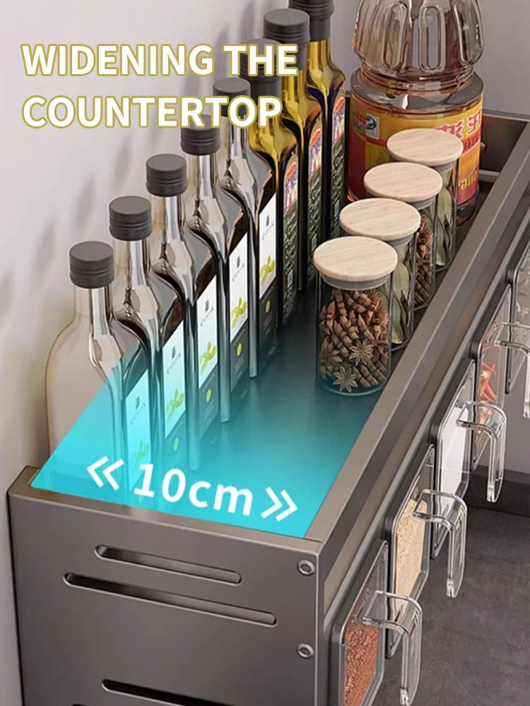 1 Equipped Kitchen Seasoning Shelf, No Drilling, Wall Hanging, Countertops, Cabinets, Multi-Functional Seasoning Storage Shelf