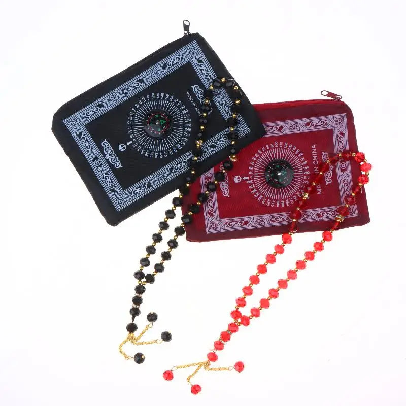 Islamic Travel Prayer Mat With Beads Portable Prayer Rug With Compass Waterproof Muslim Prayer Mat For Ramadan Gifts