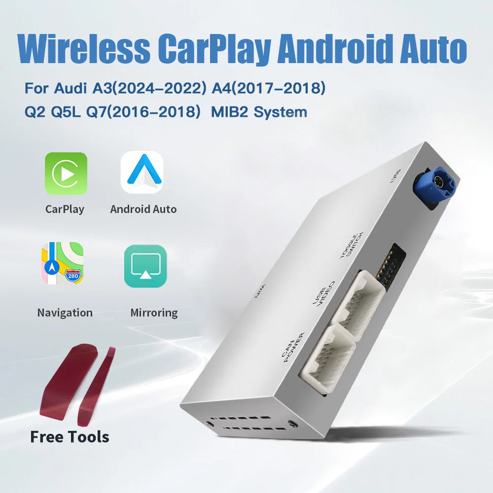 AUTOABC Drahtlose CarPlay Android Auto Interface für Audi A3 A4 A5 Q2 Q7 Q5L 8V mit Mirror Link AirPlay Reverse Kamera Navigati