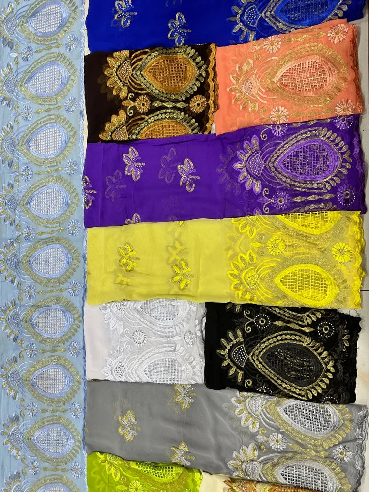 Fashionable Islamic New 2025 Dubai African Chiffon Hijab Pashmina Large Embroidered Shawl for Muslim Women Turban Headscar