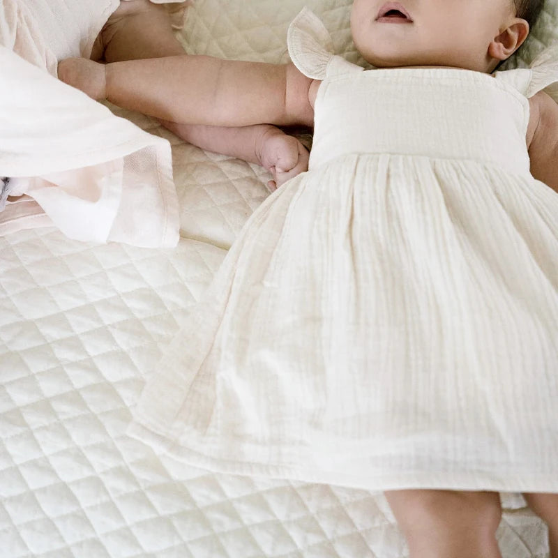 100%Cotton Muslin Girls White Dress With Lined Summer New Retro Baby Girl Sleeveless Ruffled Straps Flowy Princess Dresses TZ385