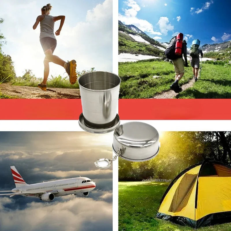 1pc Stainless Steel Retractable Cup Outdoor Travel Toiletry Cup Portable Creative Compression Cup Mini Handy Cup Folding Cup