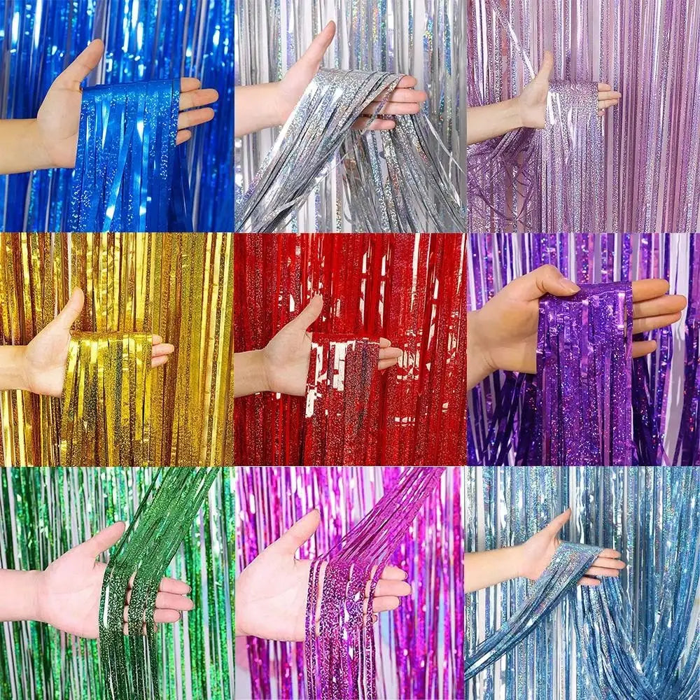 1*2M Laser Pink Party Backdrop Curtains Glitter Tinsel Fringe Foil Curtain Birthday Wedding Decoration Adult Anniversary Dec