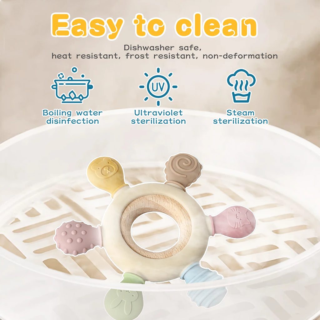 1PC Silicone Teether Baby Ring Shape Wooden Teether Ring Kid Gift BPA Free Silicone Children Goods Kid Teething Toy