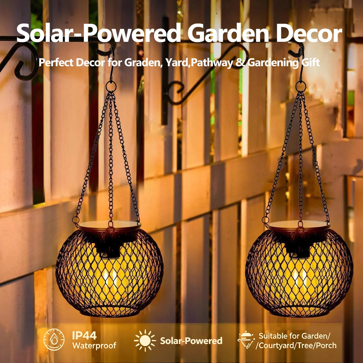 1/2PCS Outdoor Solar Lantern IP44 Waterproof Solar Powered Metal Hanging Lights for Garden Patio Deck Paths Decorative Lighting