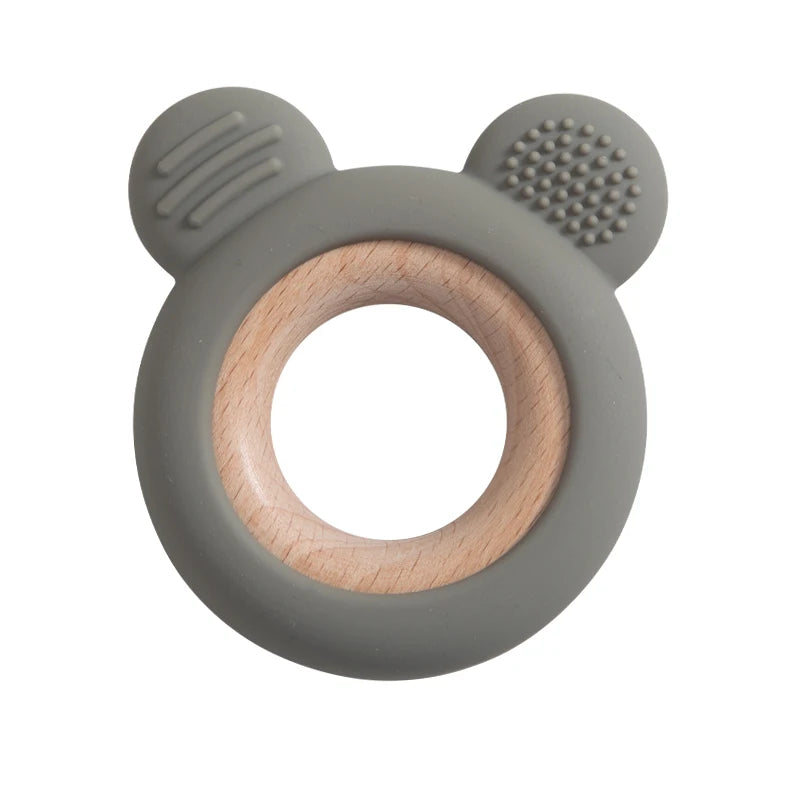 1PC Baby Silicone Wooden Teether Ring Cute Bear Infant Nursing Teething Toys Newborn Health Care Chewing Toy Baby Accessories
