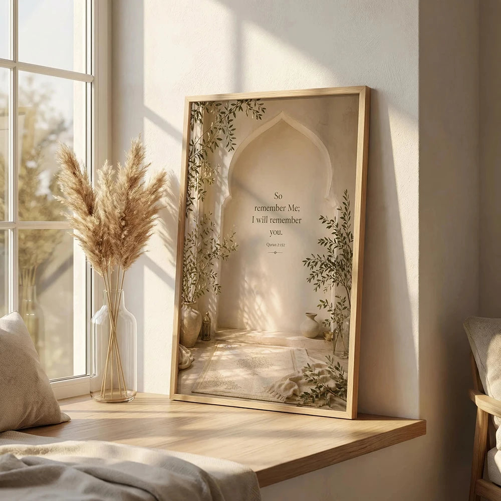 Islamische Koranvers-Wandkunst, „Remember Me“-Druck, weibliche muslimische Gebetsraumdekoration, neutrales islamisches Ramadan-Poster, ohne Rahmen