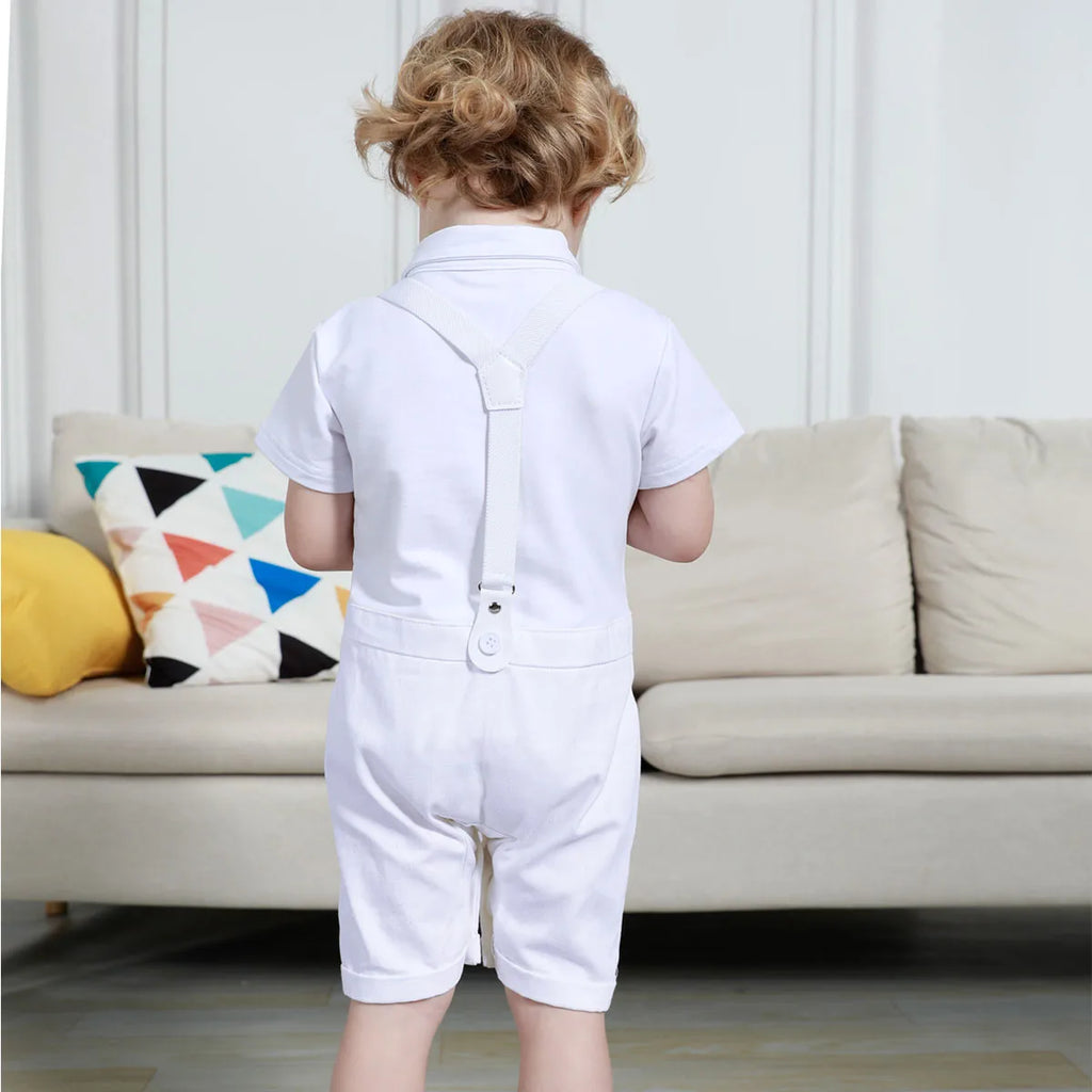 Baby Boys Baptism Outfit Infant Wedding Gentleman Set Christening Formal Birthday Party Suit Suspender Bow Tie Romper