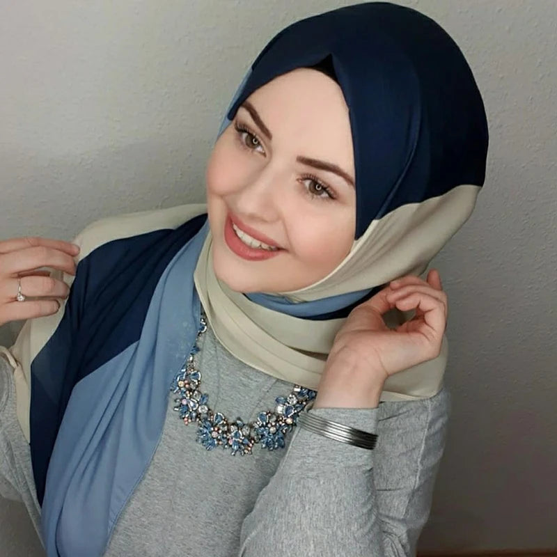Islamic Scarf Women Luxury Blue Chiffon Hijab Abaya Hijabs For Woman Abayas Jersey Muslim Dress Turbans Head Instant Head Wrap