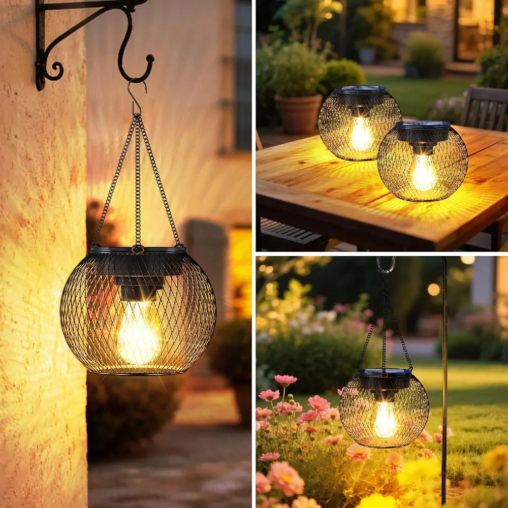 1/2PCS Outdoor Solar Lantern IP44 Waterproof Solar Powered Metal Hanging Lights for Garden Patio Deck Paths Decorative Lighting